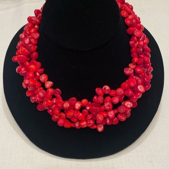 Vintage Sterling 925 4 Strand Red Coral Necklace - Picture 6 of 11